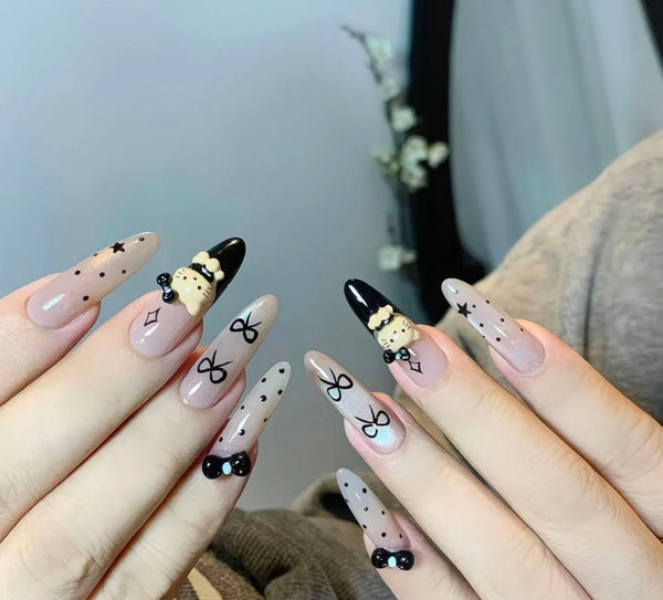Midnight Kitty Charm Nails