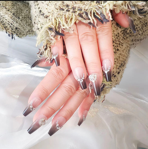Crystal Heart Luxury Ombre Nails