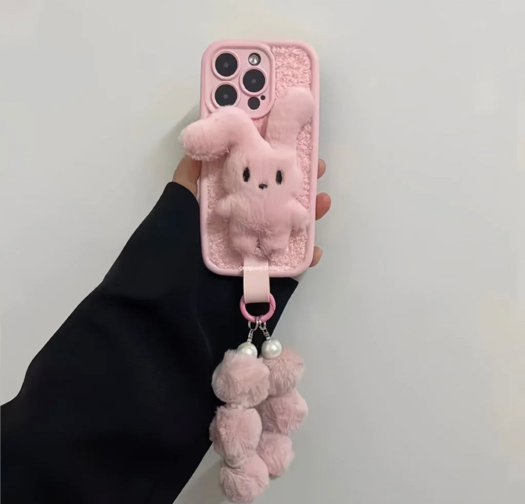Fluffy Pink Bunny Plush Cas