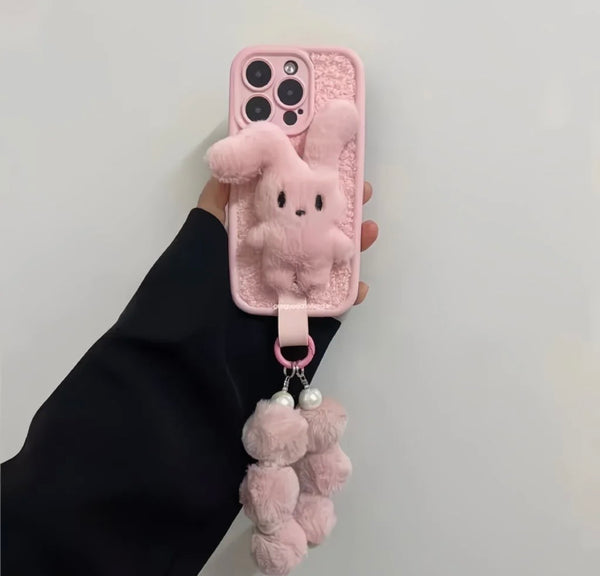 Fluffy Pink Bunny Plush Cas