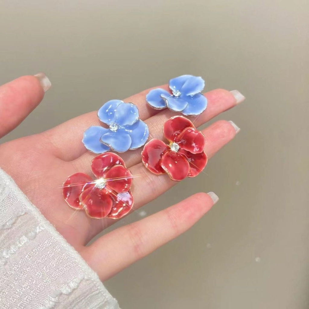 Elegant Enamel Flower Statement Earrings