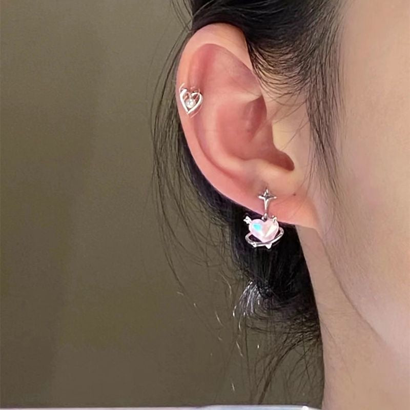 Pink Heart & Star Crystal Earrings Set
