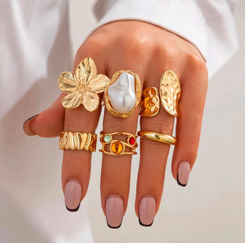 Golden Aura Statement Ring Set