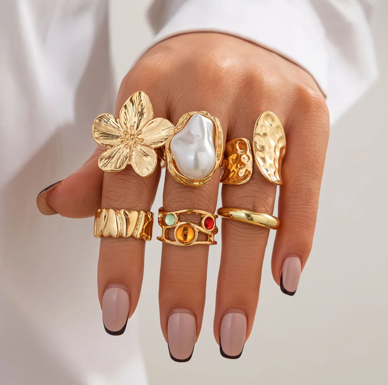 Golden Aura Statement Ring Set