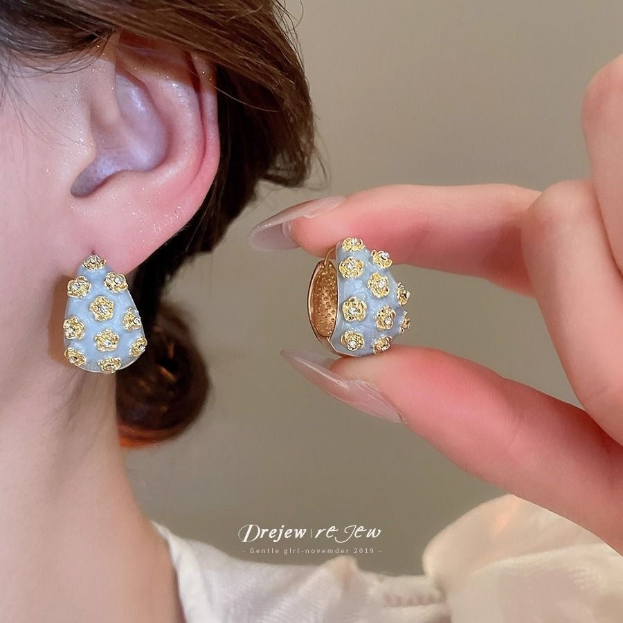 Embellished Gold-Tone Crescent Hoop Earrings