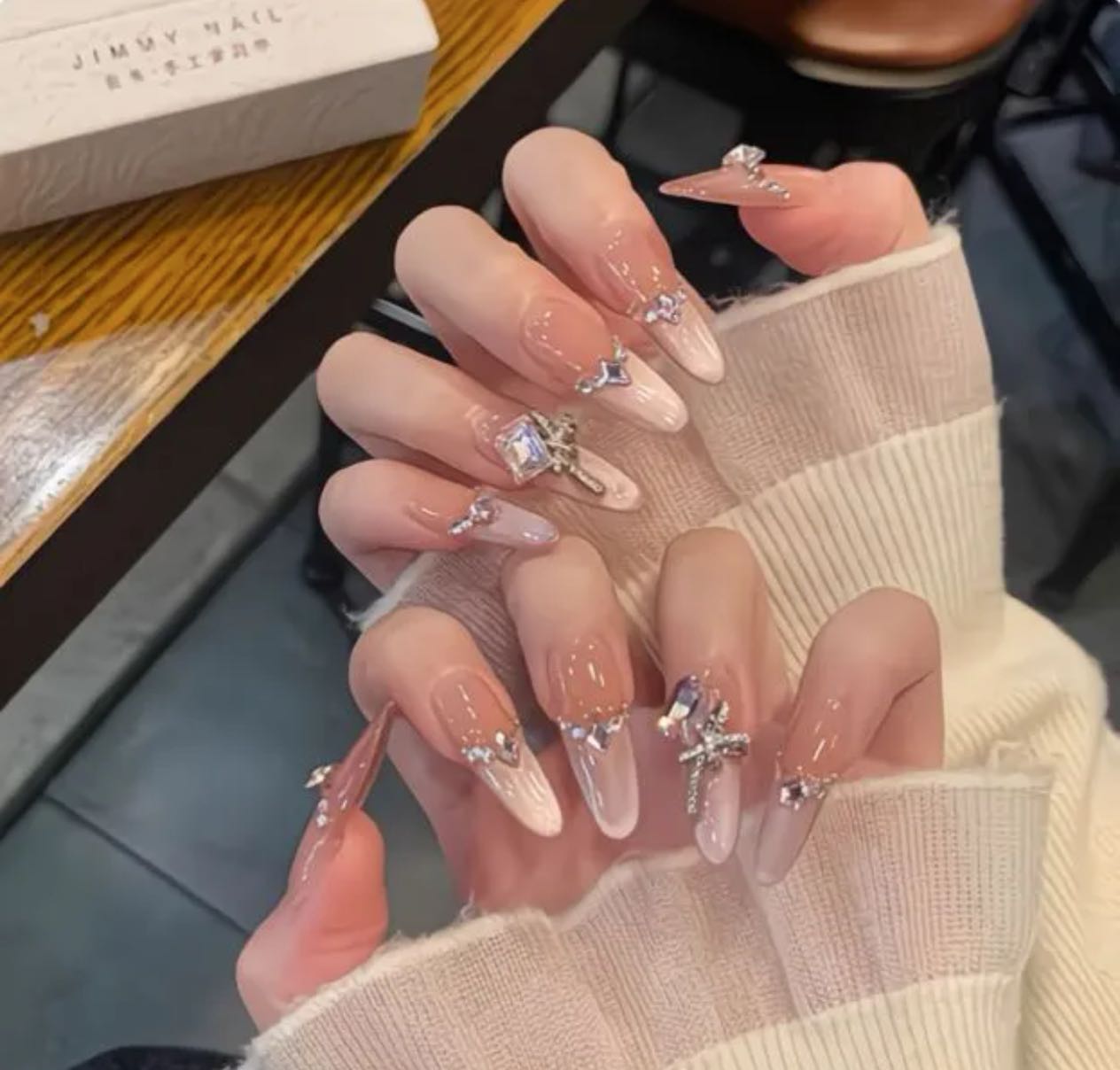 Diamond Nude Elegance Nails