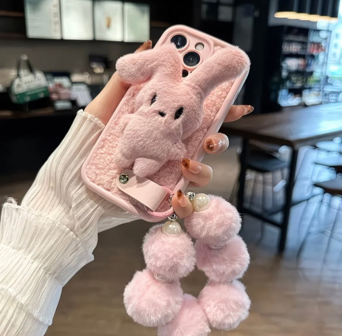 Fluffy Pink Bunny Plush Cas