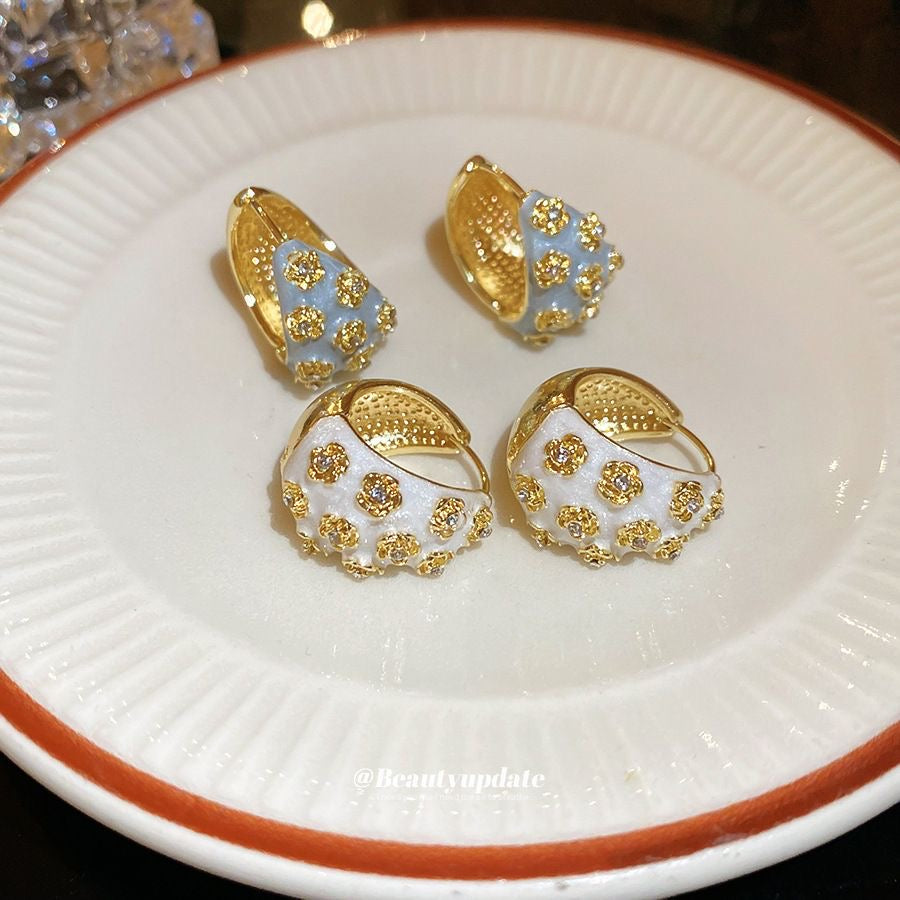 Embellished Gold-Tone Crescent Hoop Earrings