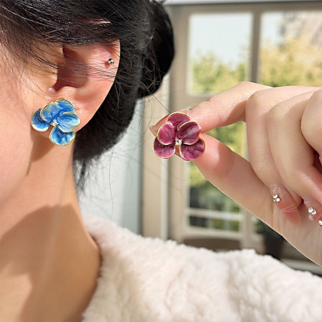 Elegant Enamel Flower Statement Earrings