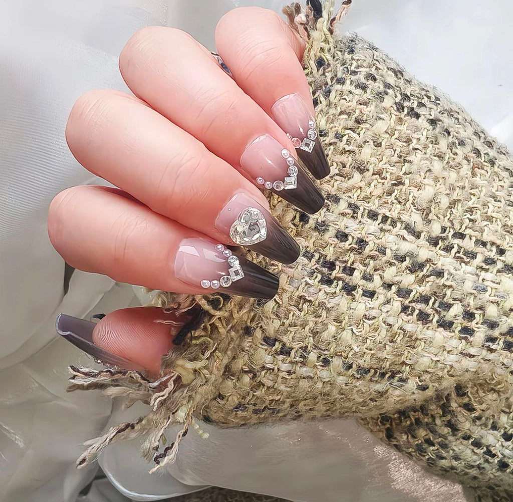 Crystal Heart Luxury Ombre Nails