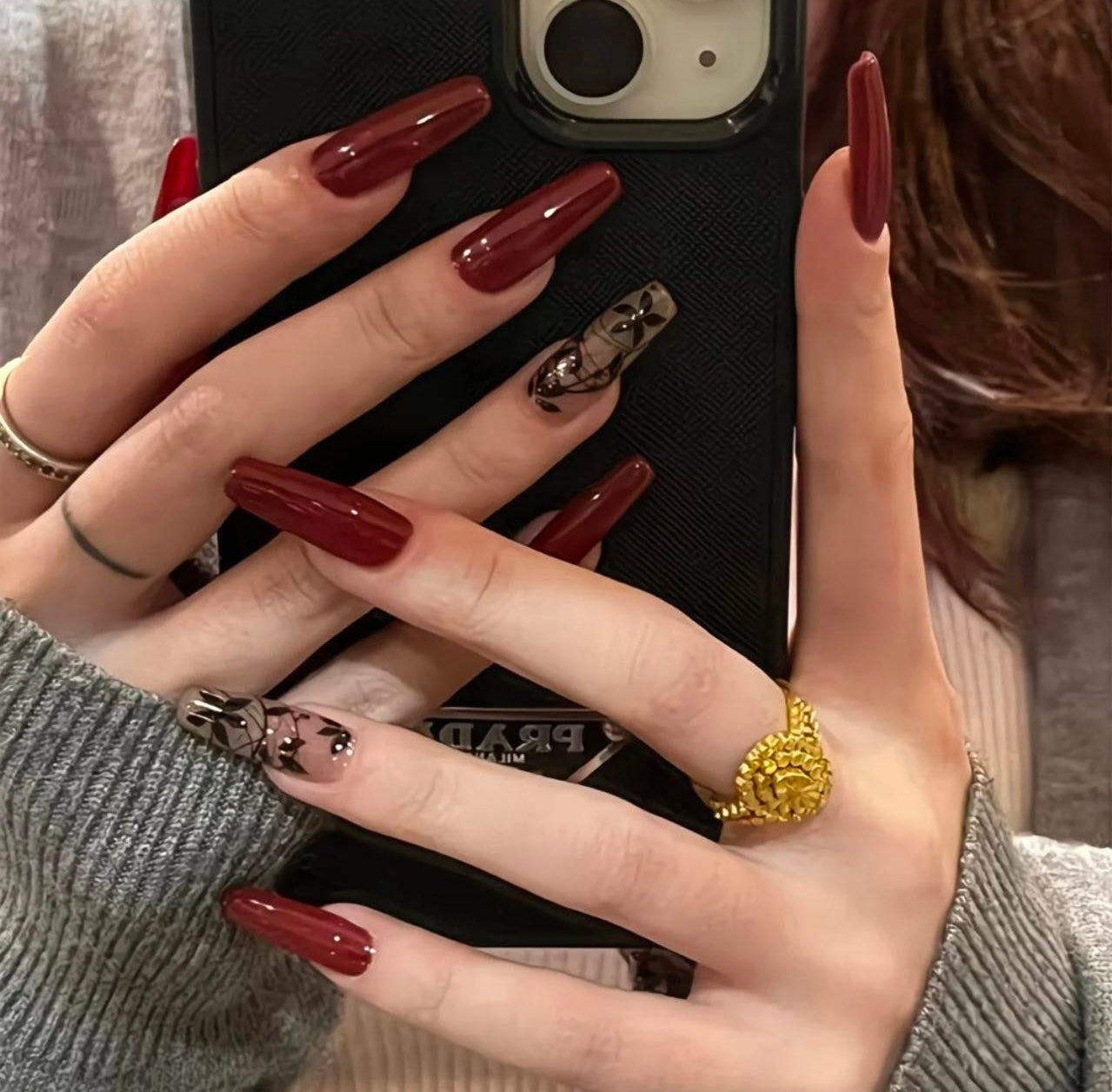 Crimson Bloom Elegance Nails