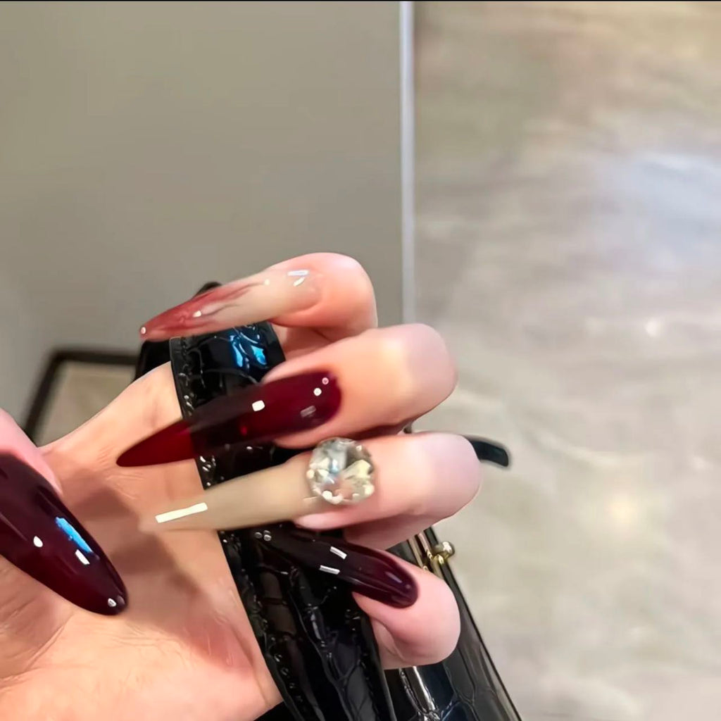 Crimson Glam Stiletto Nails