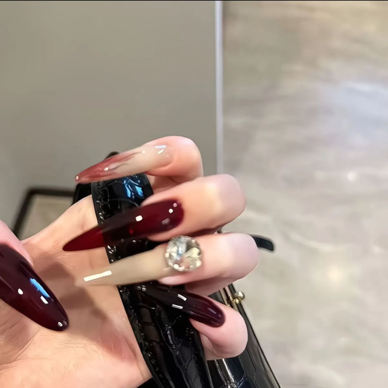 Crimson Glam Stiletto Nails