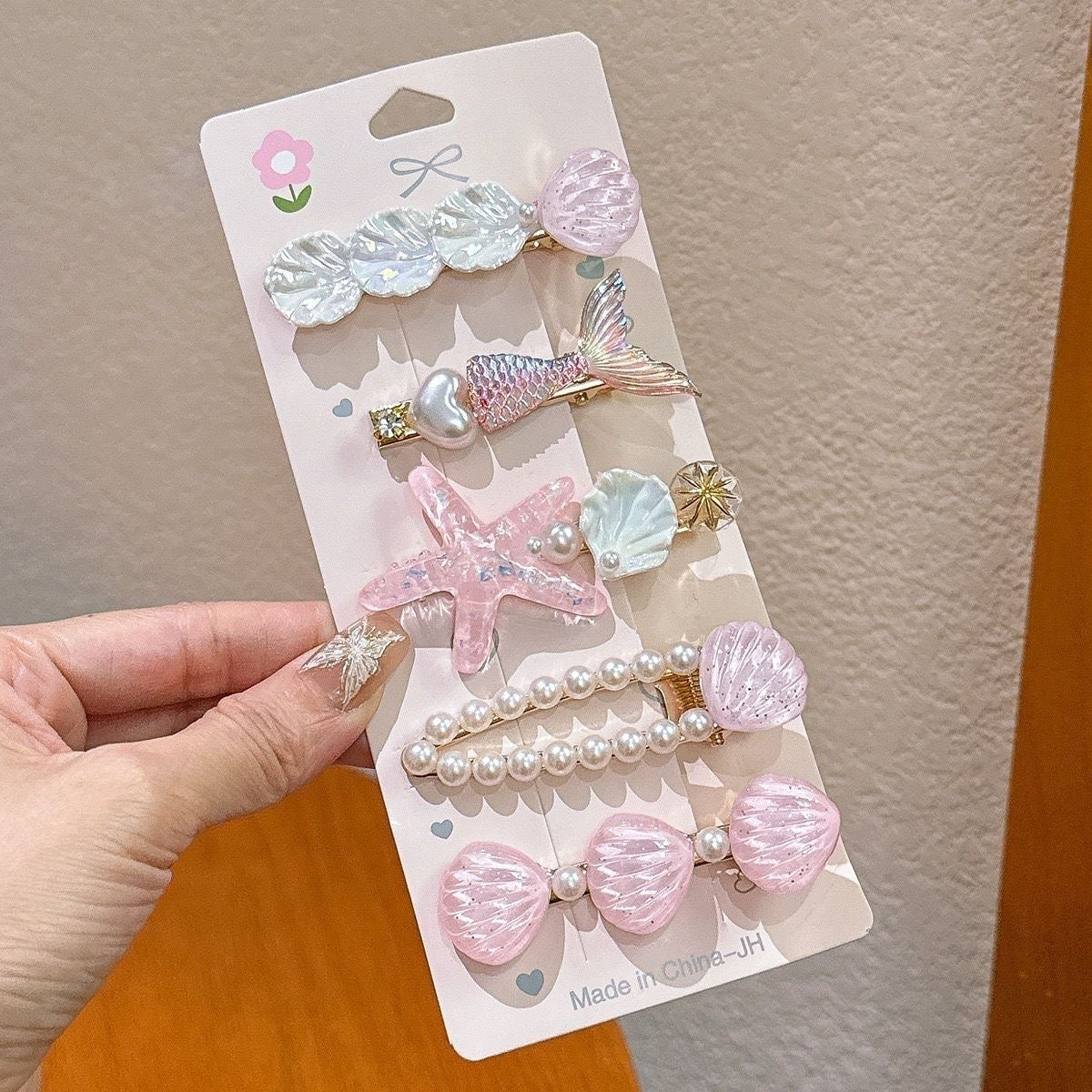 Pastel Mermaid Ocean Hair Clip Set – Shell, Starfish & Pearl Barrettes