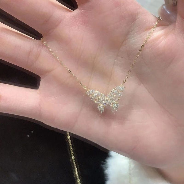 Elegant Crystal Butterfly Gold-Tone Necklace