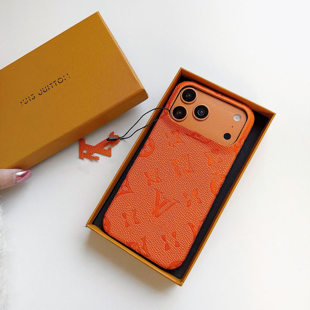 Luxury Orange Leather Phone Pouch Case WITHOUT BOX