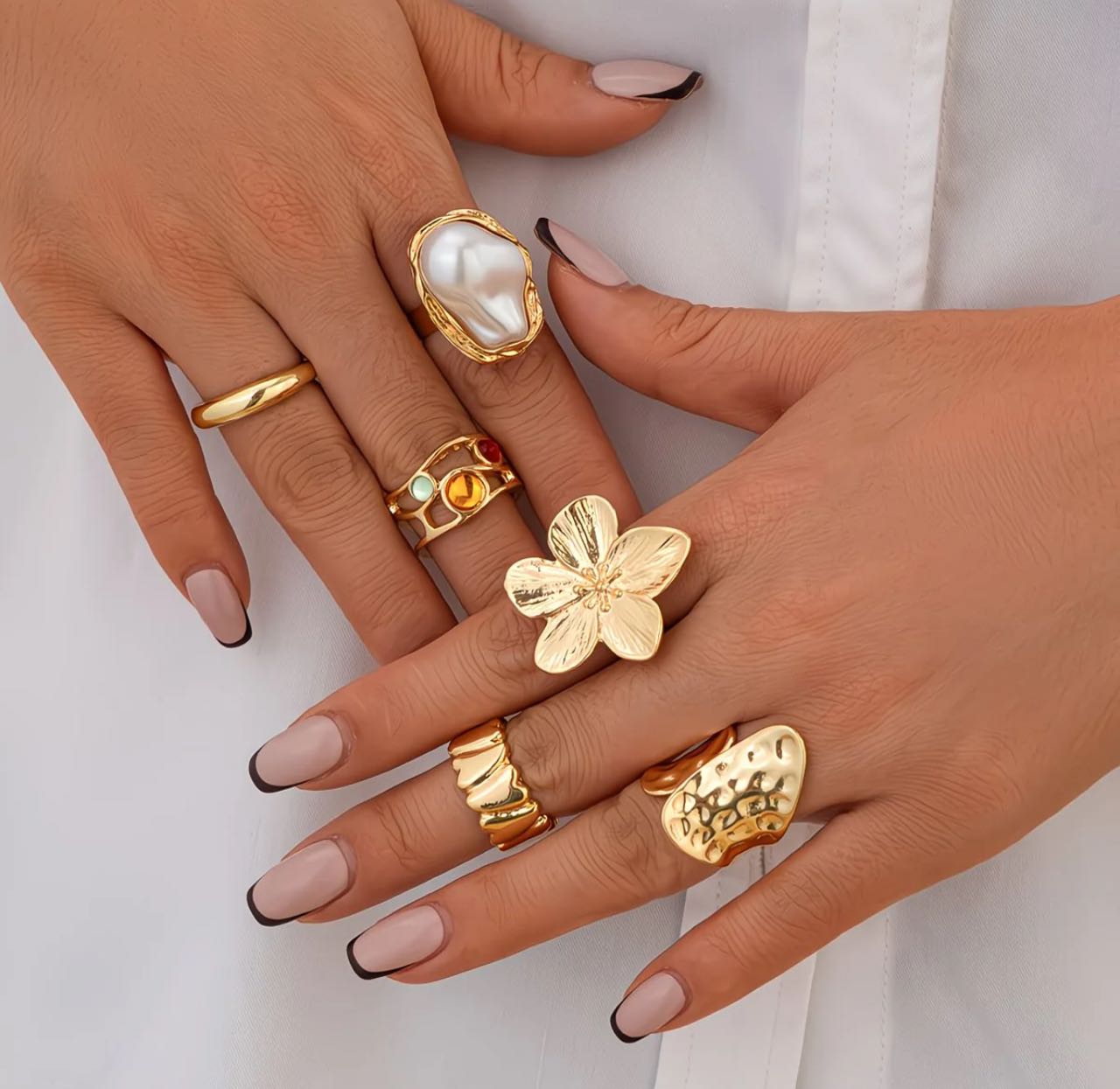 Golden Aura Statement Ring Set