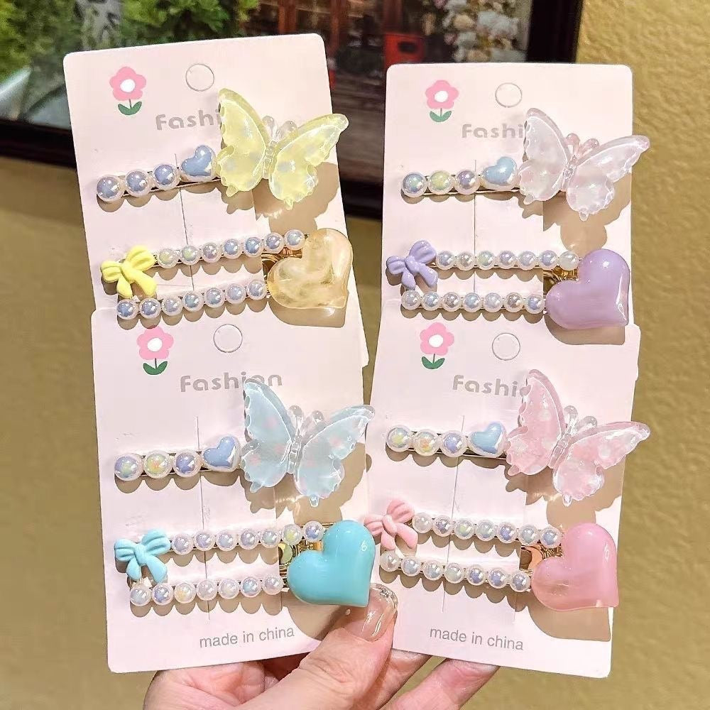 Kawaii Butterfly & Heart Pearl Hair Clip Set – 2-Piece Pastel Barrettes