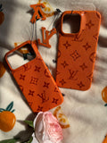 Luxury Orange Leather Phone Pouch Case WITHOUT BOX
