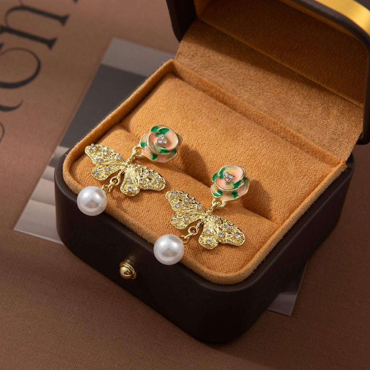 Elegant Butterfly & Flower Pearl Earrings