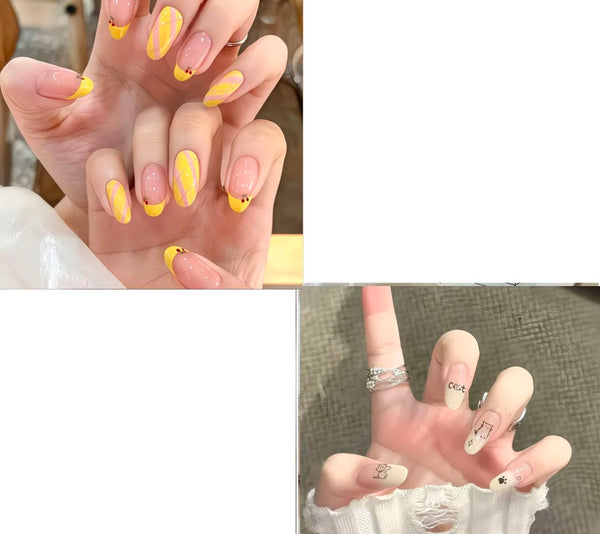 Sunshine French Plaid Nails & Minimal Cat Art Nude Nails