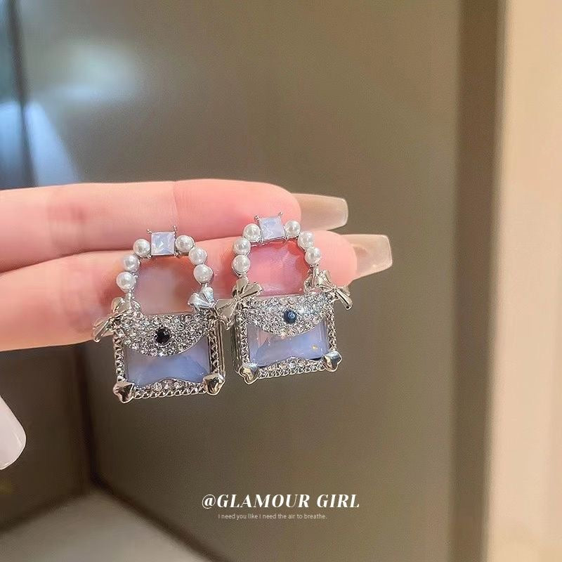 Elegant Pearl & Crystal Handbag Earrings