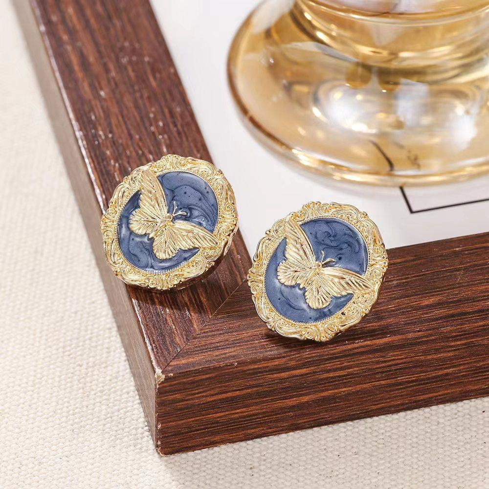 Vintage Butterfly Enamel Statement Earrings