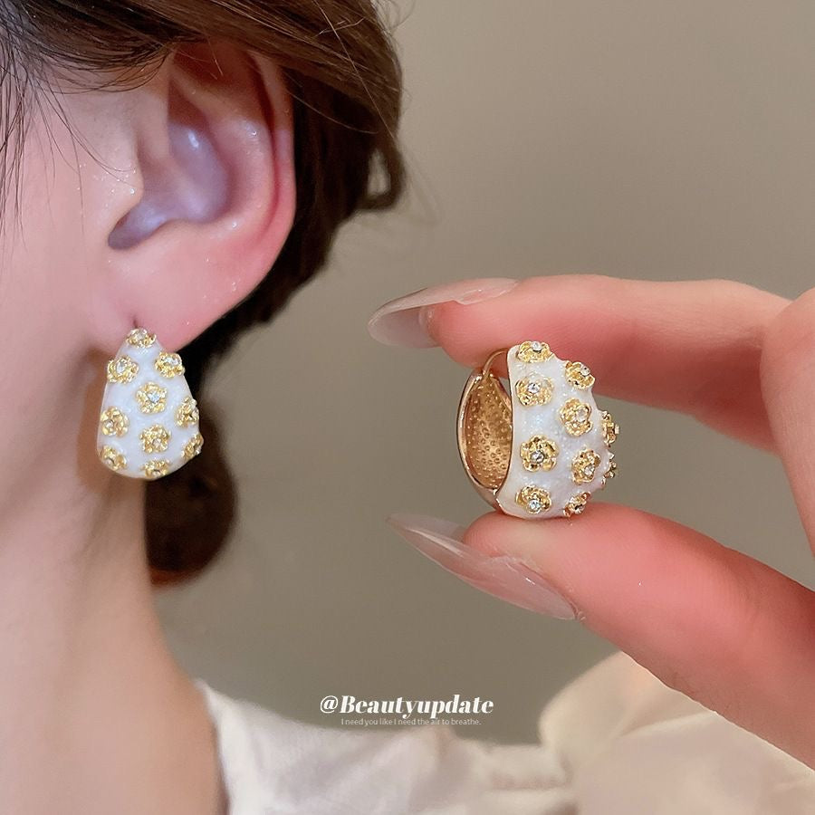Embellished Gold-Tone Crescent Hoop Earrings