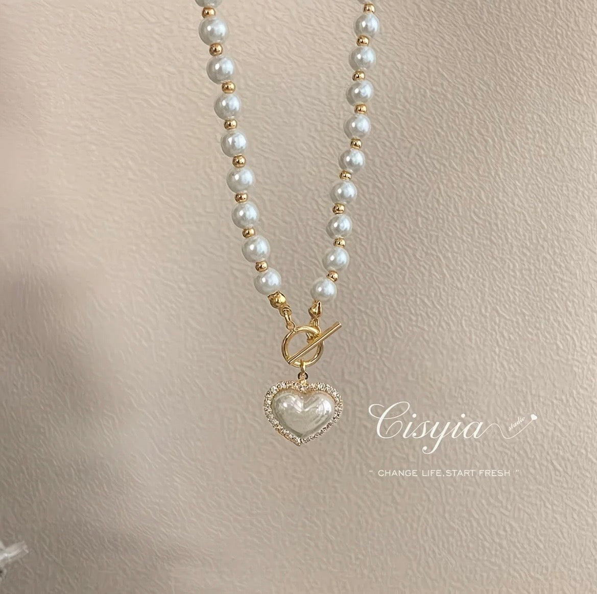 Elegant Pearl Heart Charm Necklace