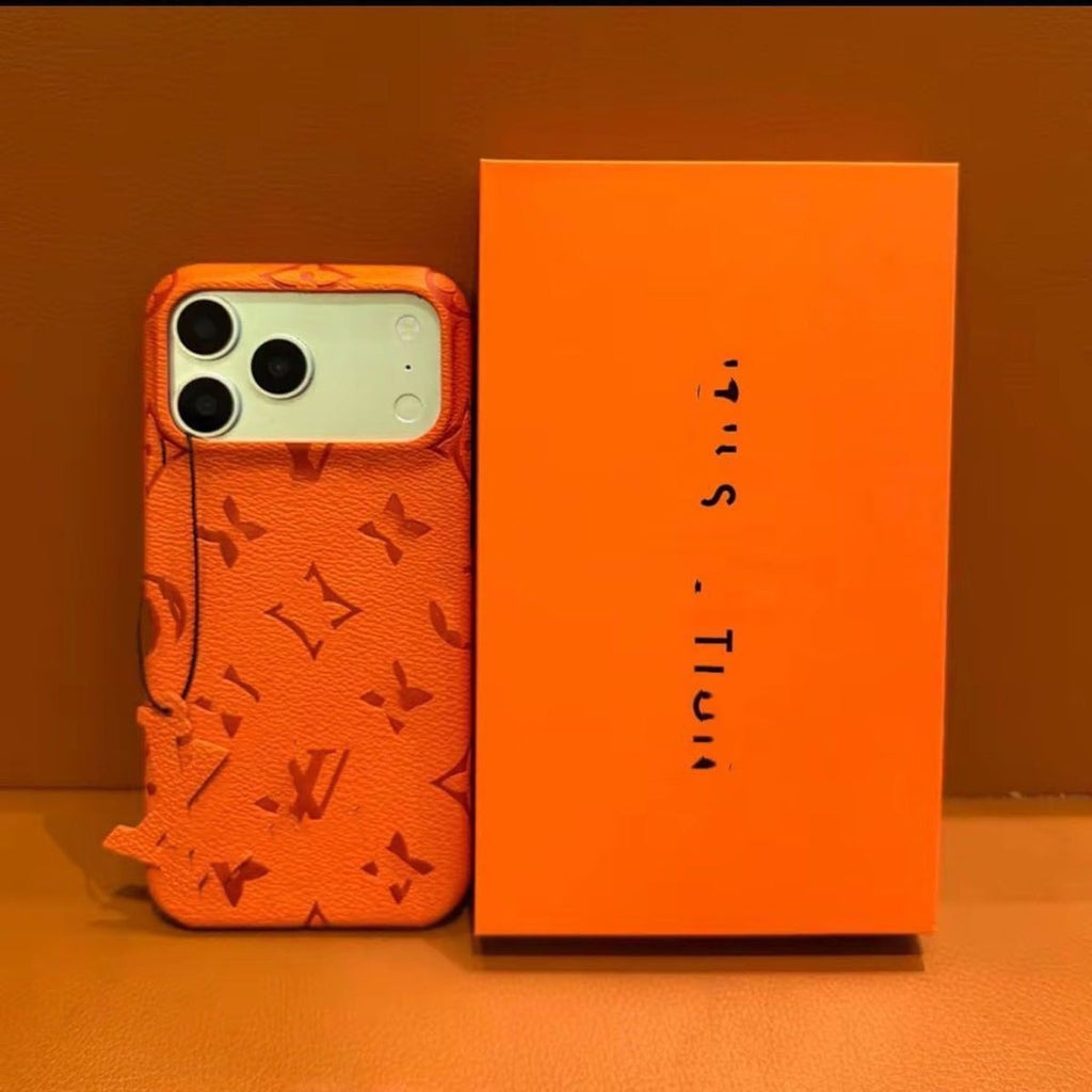 Luxury Orange Leather Phone Pouch Case WITHOUT BOX