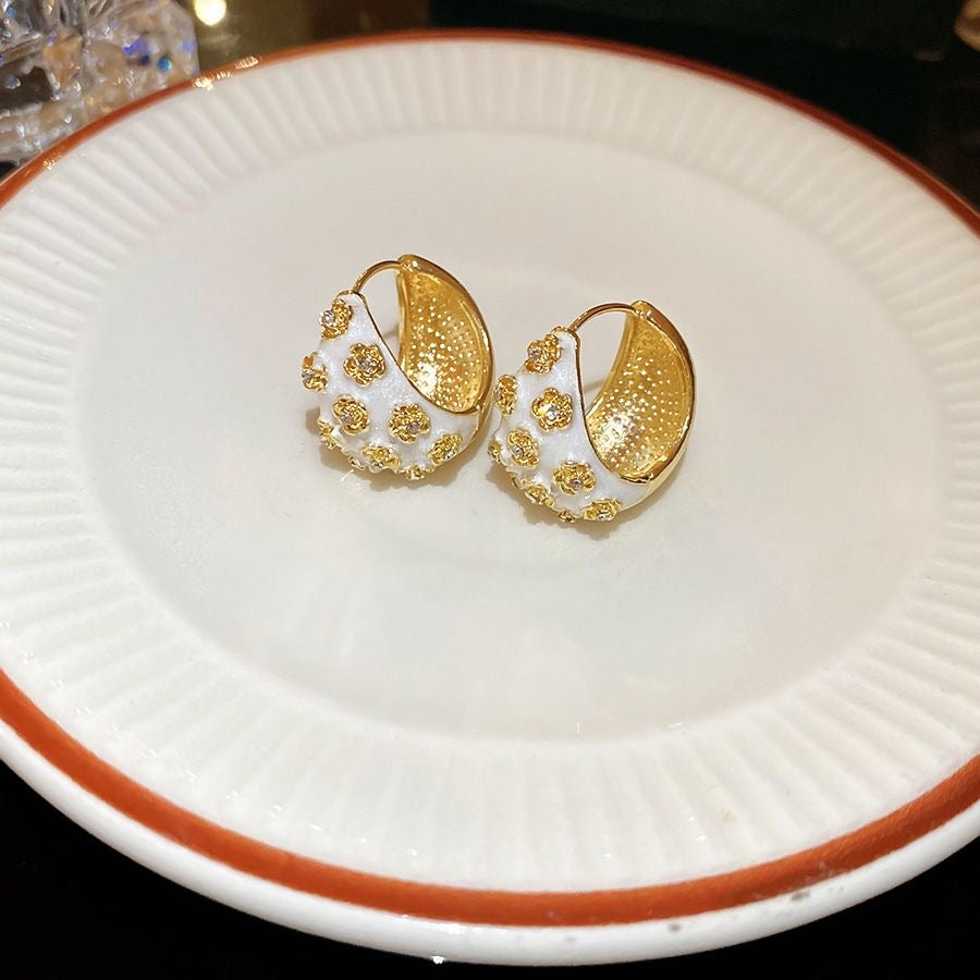 Embellished Gold-Tone Crescent Hoop Earrings