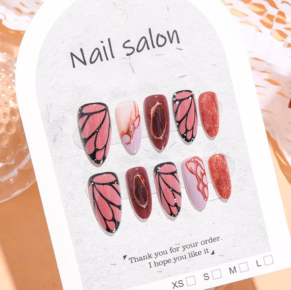 Rose Ember Butterfly Nails