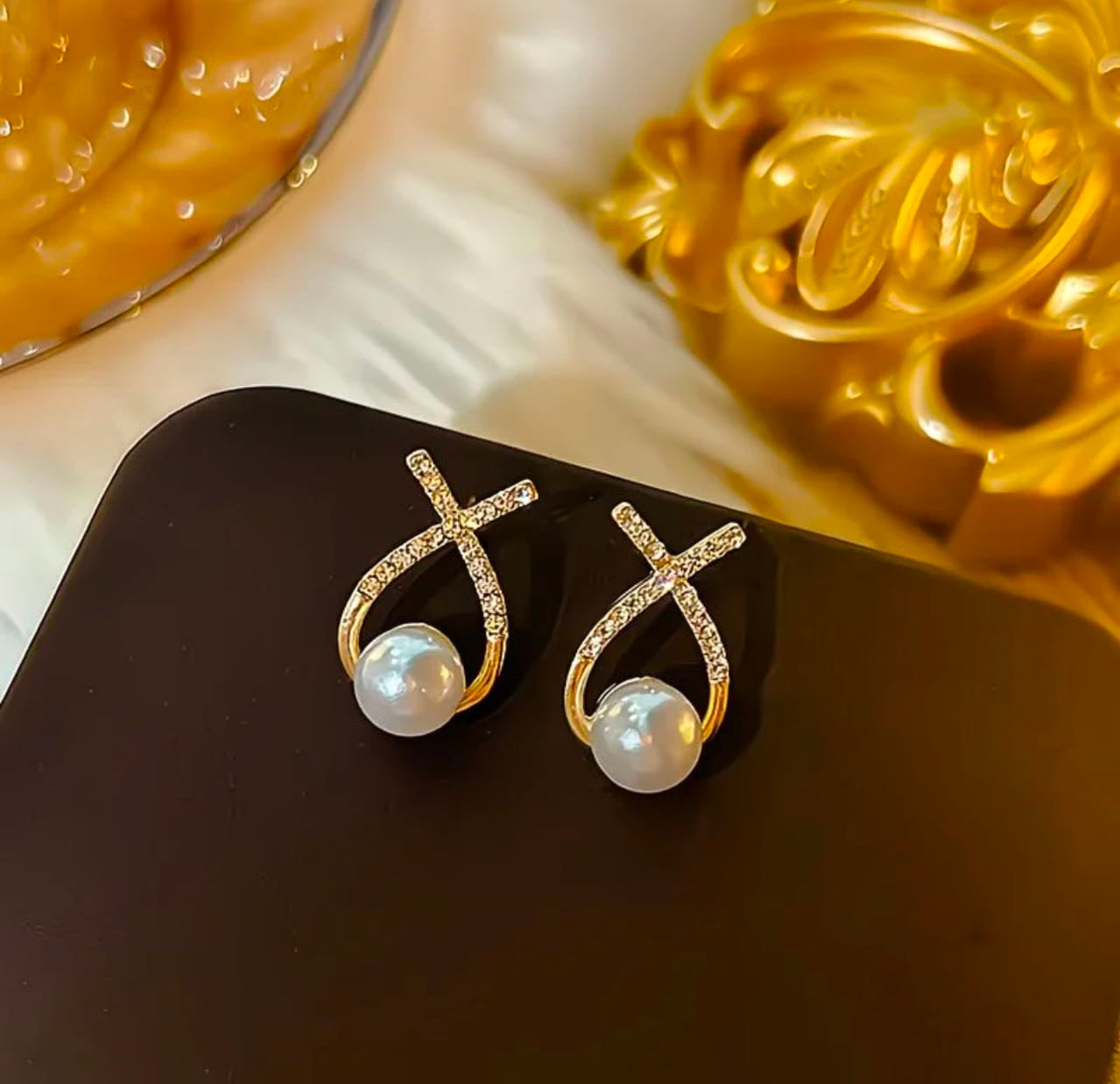 Elegant Pearl & Gold Crystal Earring Set – 6 Pairs Luxury Collection