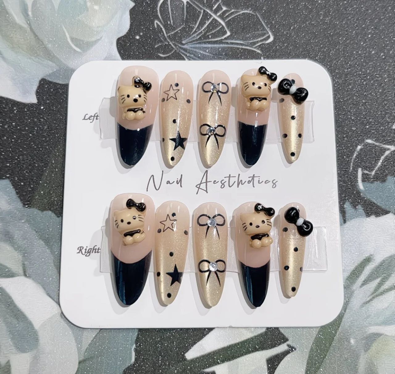 Midnight Kitty Charm Nails