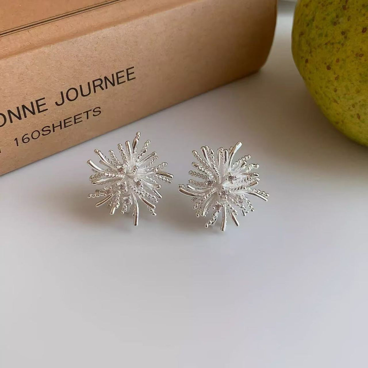 Silver Crystal Starburst Flower Stud Earrings