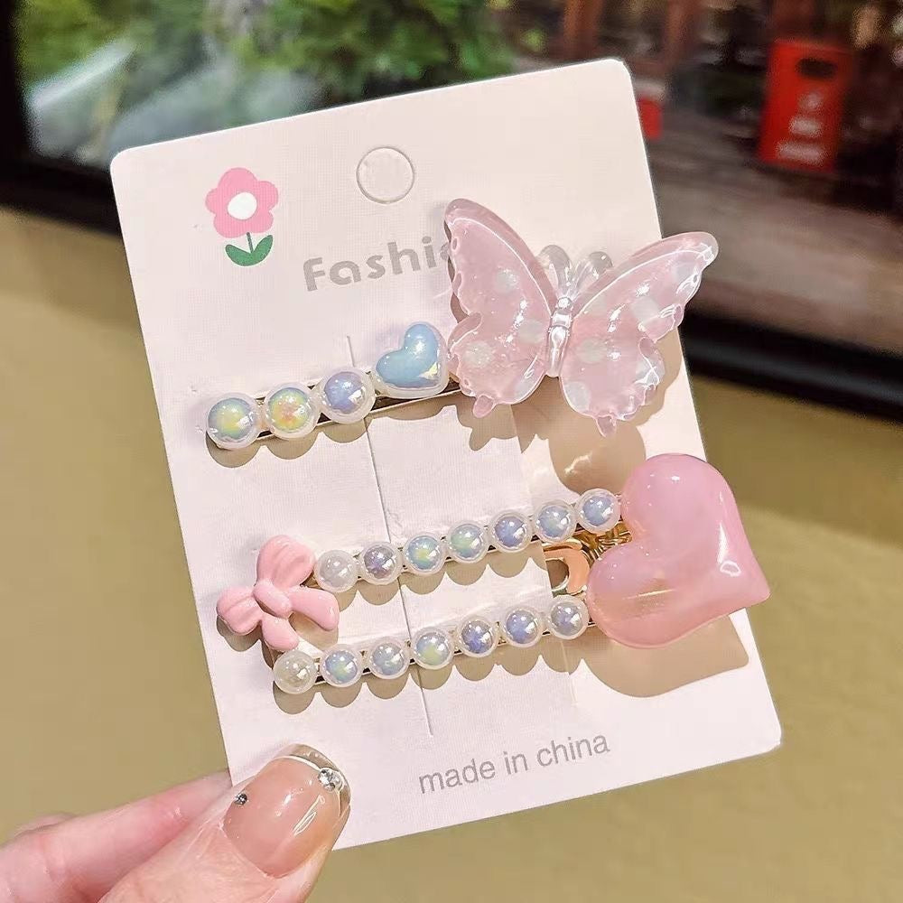 Kawaii Butterfly & Heart Pearl Hair Clip Set – 2-Piece Pastel Barrettes