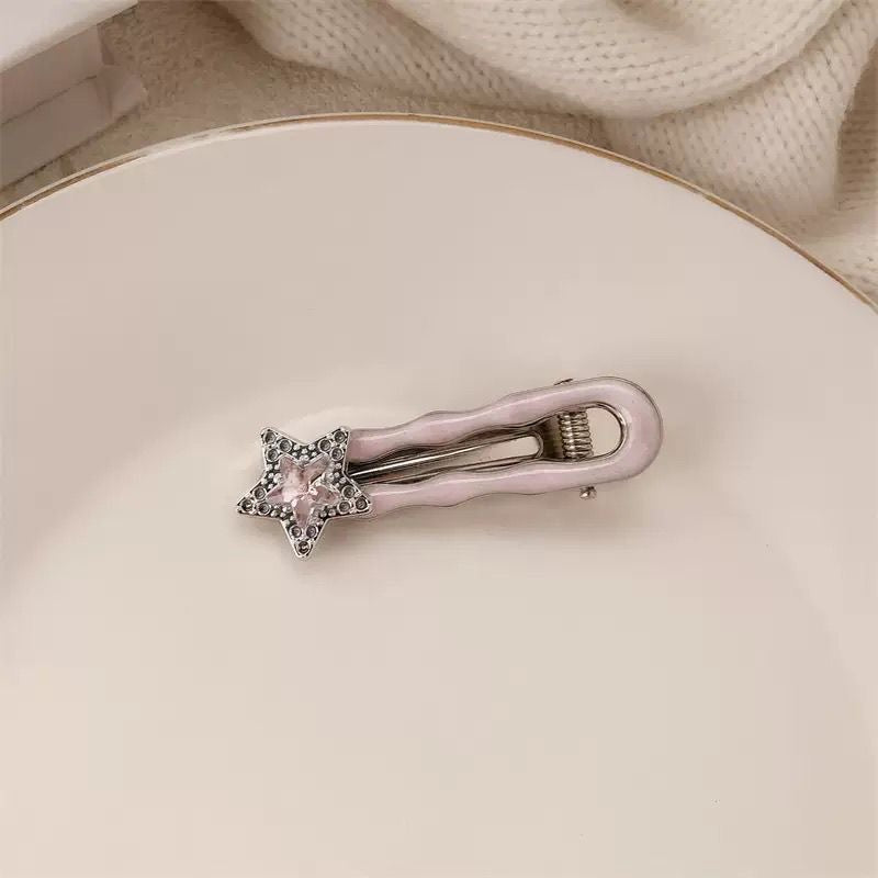 Kawaii Pastel Pearl & Crystal Hair Clip Set – 5-Piece Decorative Barrettes