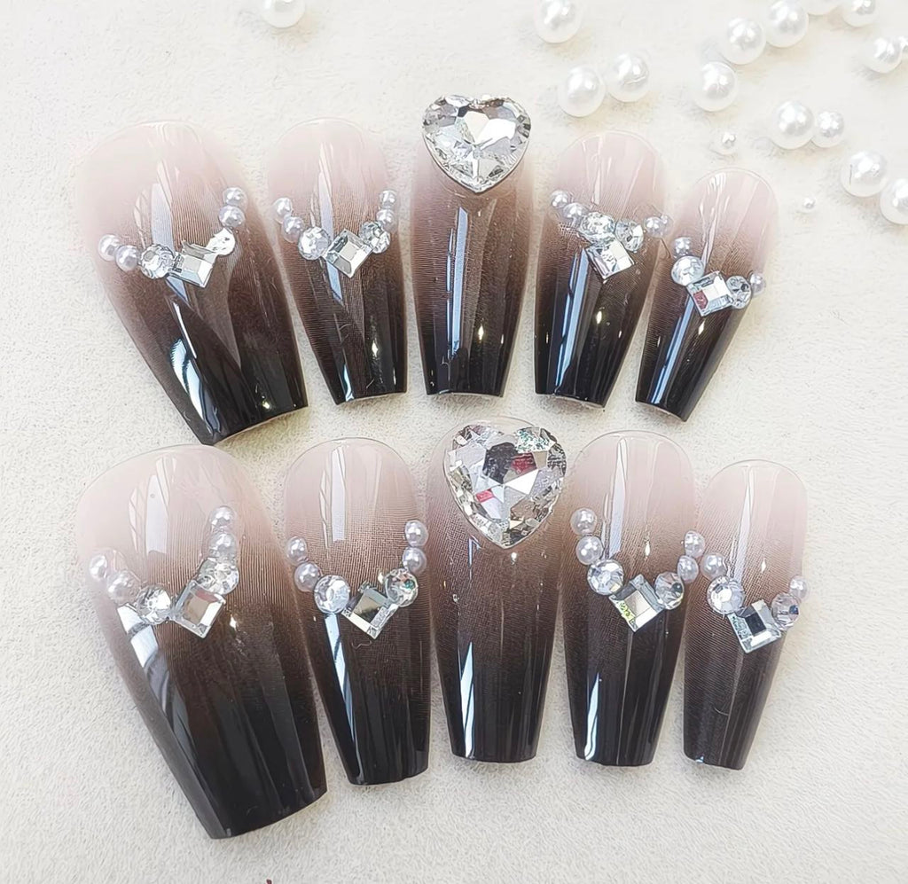 Crystal Heart Luxury Ombre Nails