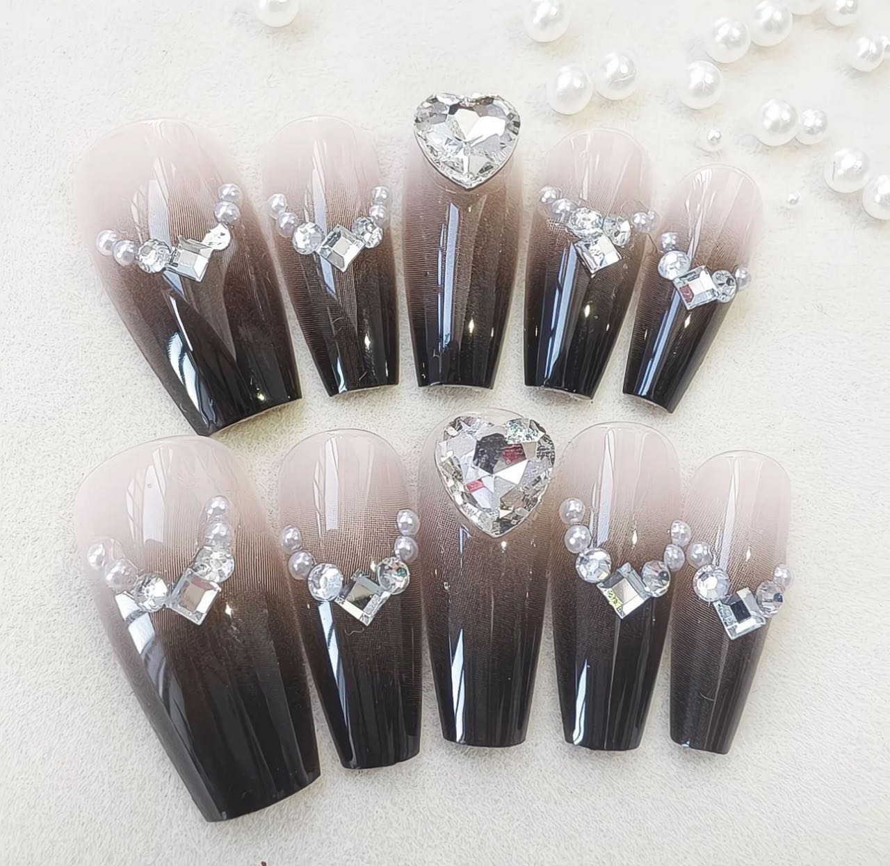 Crystal Heart Luxury Ombre Nails