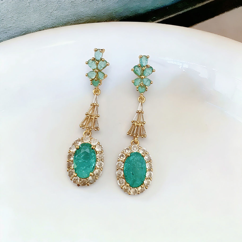 Elegant Emerald Green Floral Drop Earrings