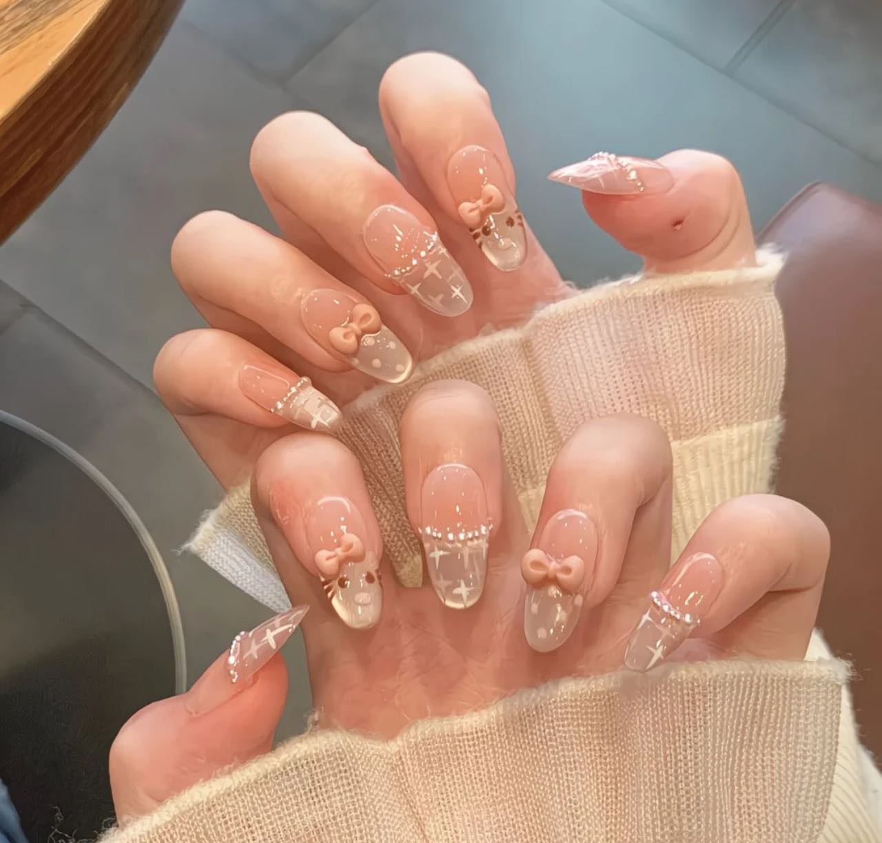 Sweet Blush Bow Nails