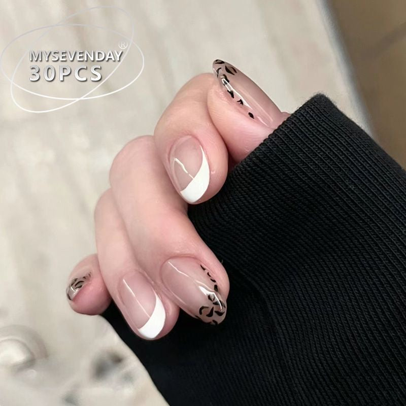 Nude Black Leopard French Tip Press-On Nails 🖤🐆