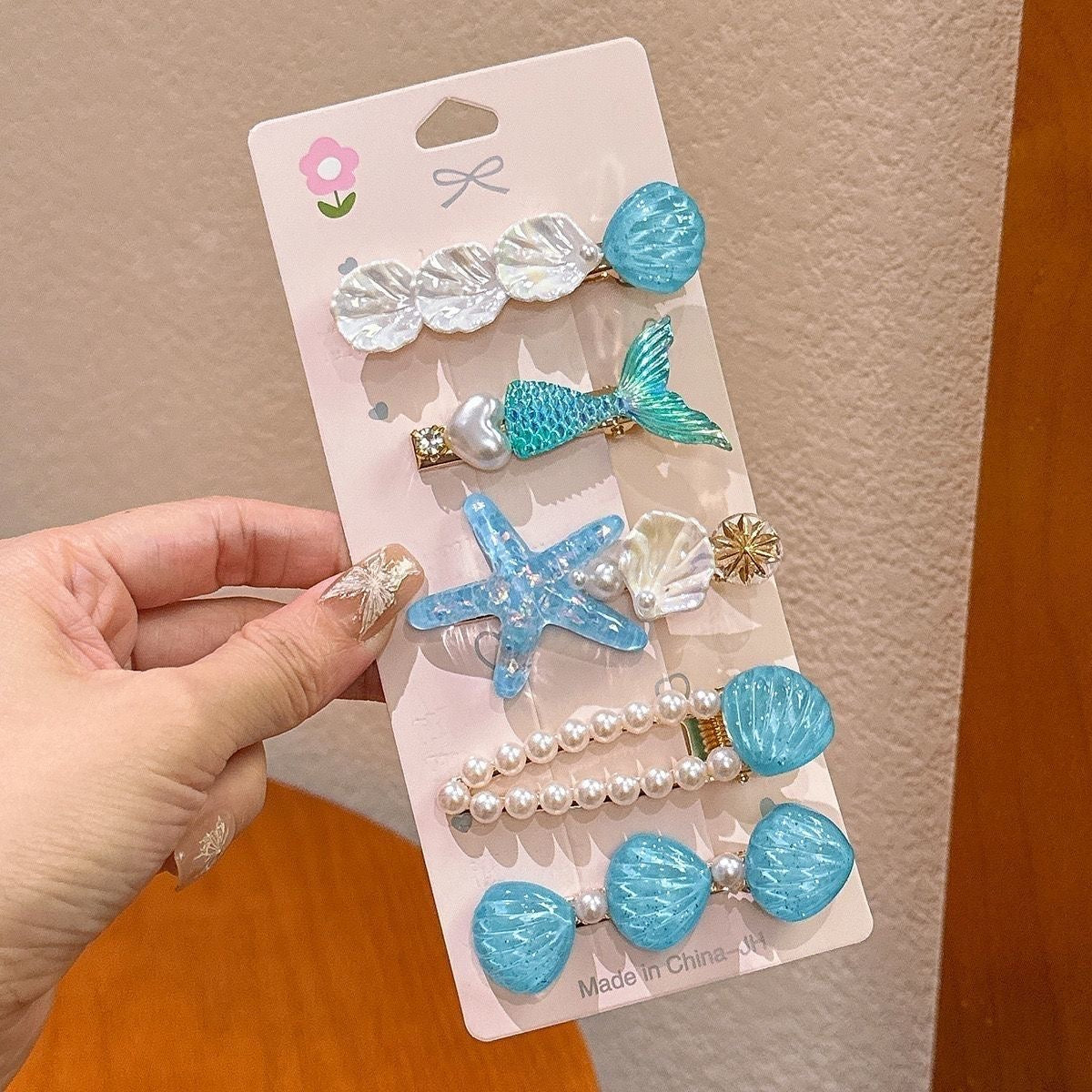 Pastel Mermaid Ocean Hair Clip Set – Shell, Starfish & Pearl Barrettes