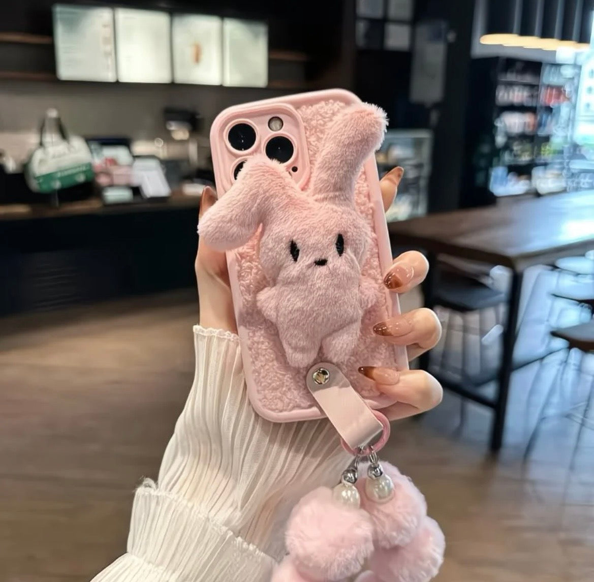 Fluffy Pink Bunny Plush Cas