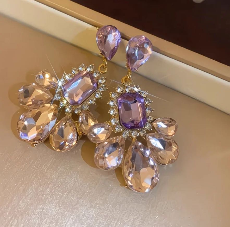 Royal Amethyst Crystal Drop Earrings