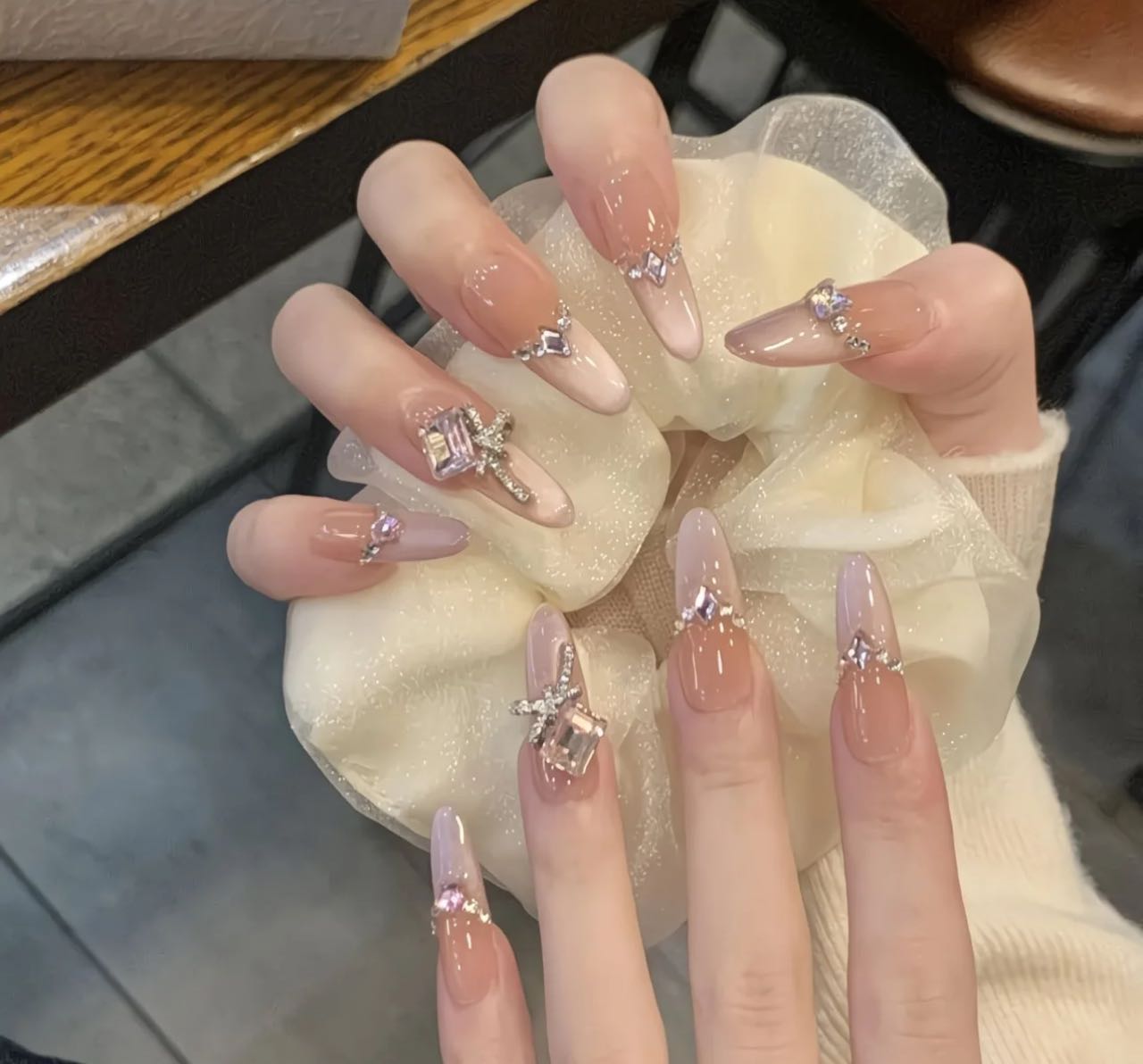 Diamond Nude Elegance Nails