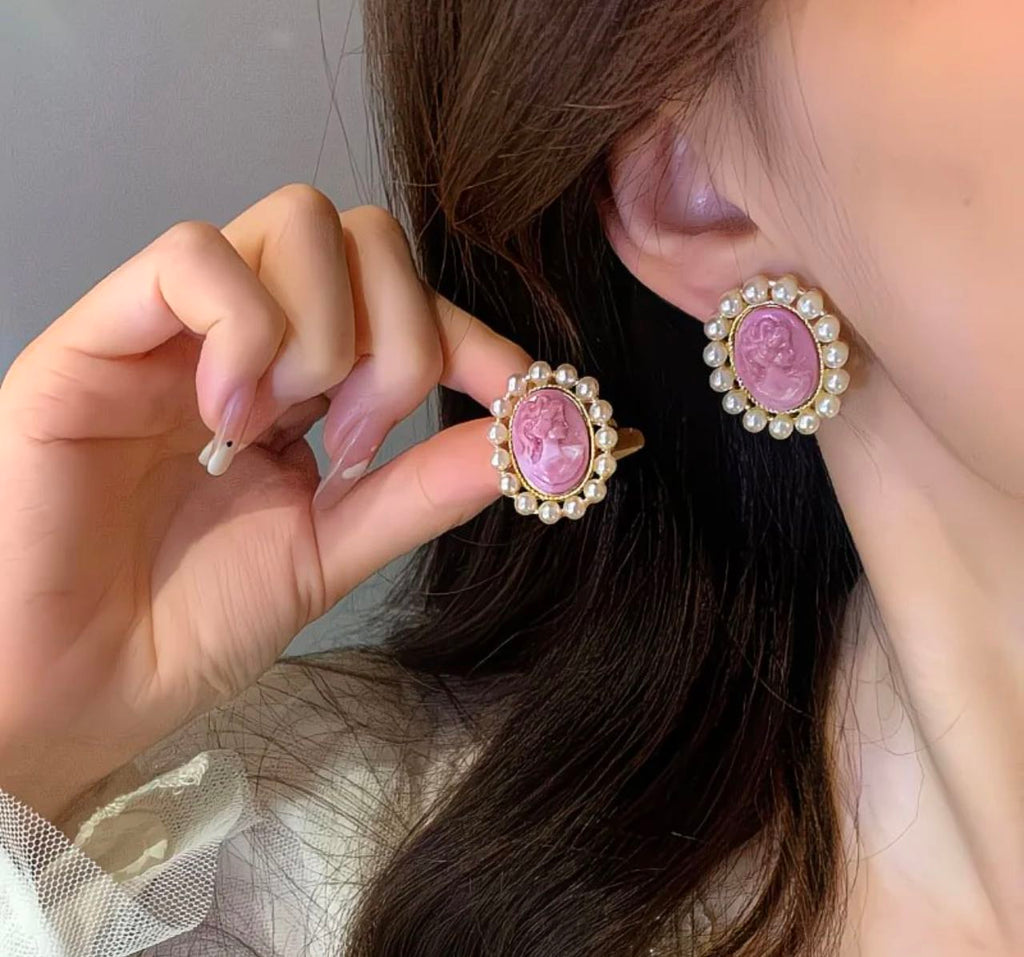 Vintage Pearl Cameo Earrings