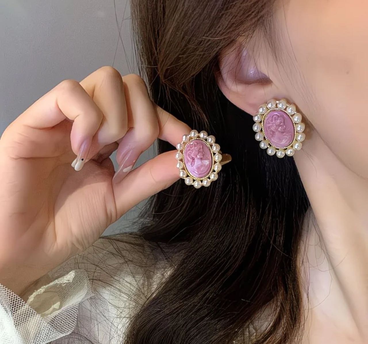 Vintage Pearl Cameo Earrings
