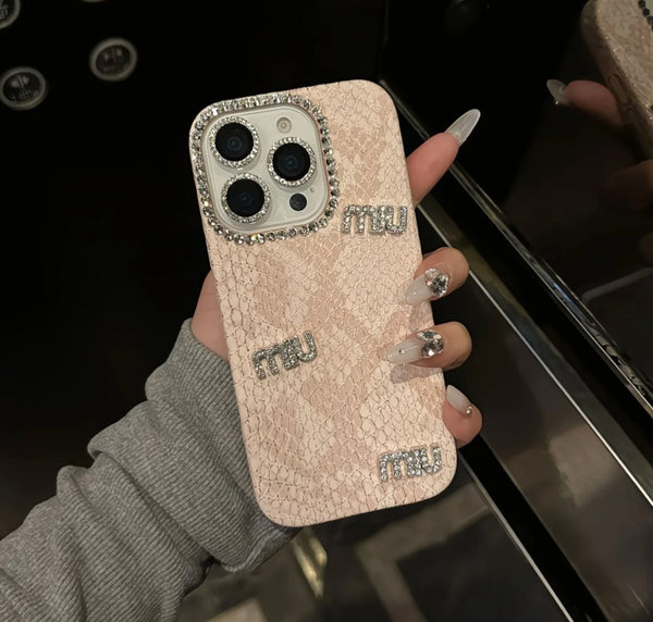 Pink Snake Pattern Luxury Rhinestone Case