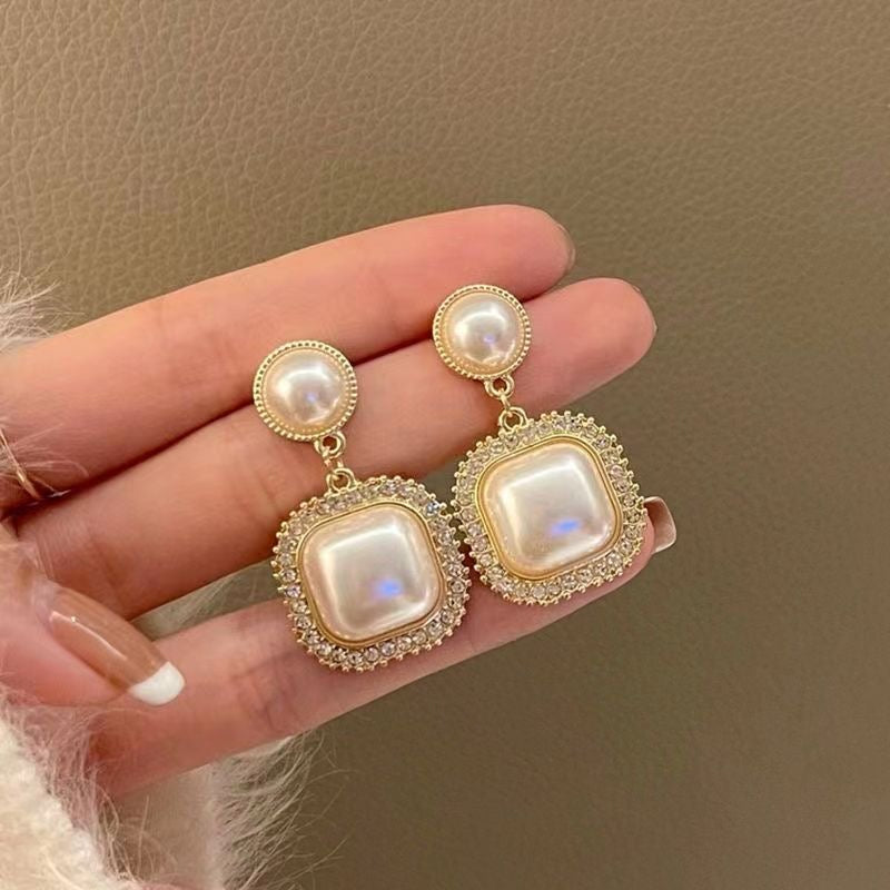 Elegant Pearl Drop Earrings – 925 Silver Korean Design